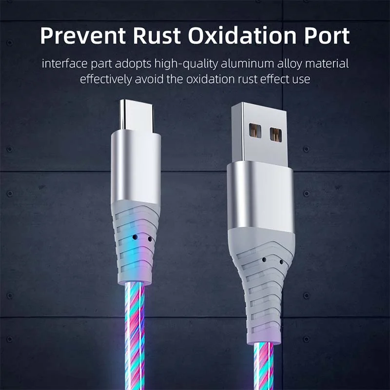 Flow Luminous USB Type C Cable 3A Fast Charging Data Cord for Samsung Xiaomi OPPO Huawei IPhone Charger Micro USB Wire LED Cable-2