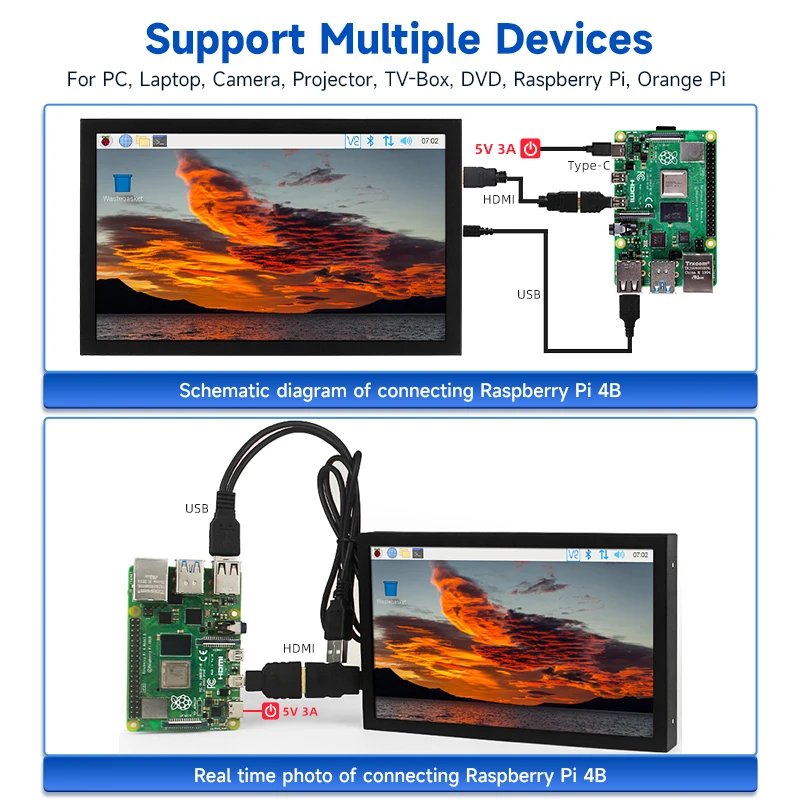 7 Inch Portable Monitor 1024x600 IPS LCD HDMI-compatible VGA AV Input DC Type C Power  Screen for PC Laptop Camera TV Box DVD-3