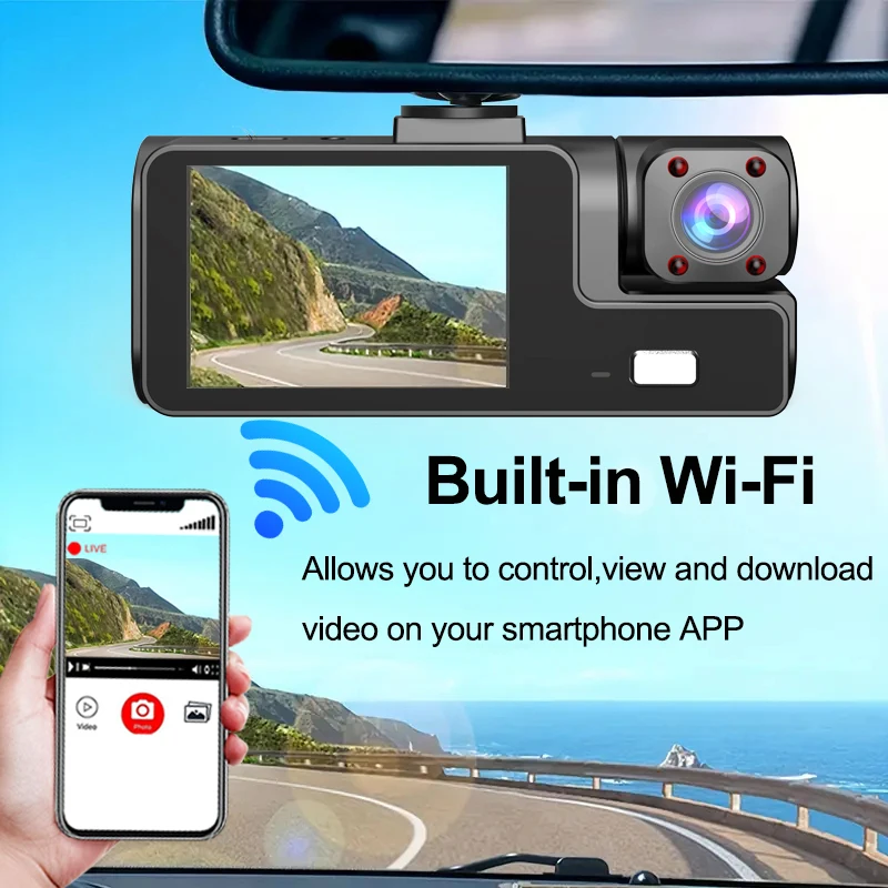 WIFI APP Control Car Dvr 3 Channel 1080P Dash Cam for Cars Front and Rear View Recorder Video Car Camera for Car Assecories-3