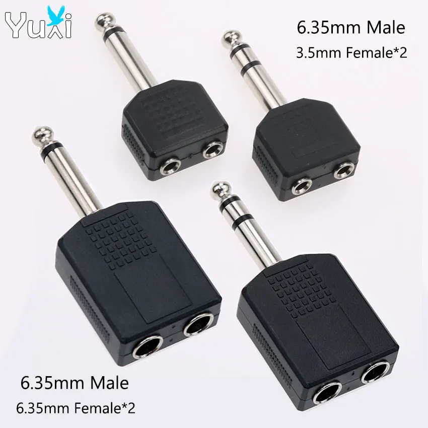 YuXi 1/4" Mono / Stereo Audio Jack Plug Adapter 6.35 mm Male to 2x 6.35mm 3.5mm Female Headphone Microphone Splitter Converter