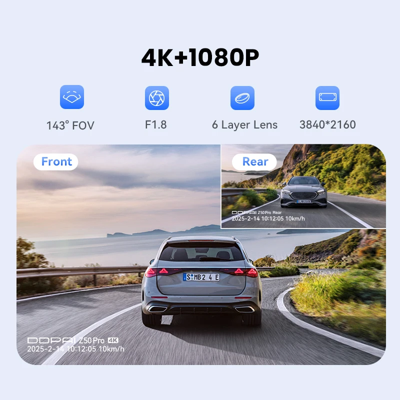 2025 New DDPAI Z50 Pro Dash Cam  4K Car DVR Night Vision 5GHz Wi-Fi GPS ADAS 24h Parking mode Front and Rear Camera-3