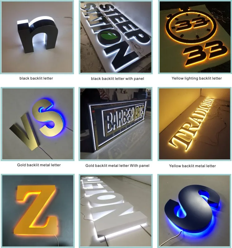 Outdoor 3D letras sinal iluminado, Metal Backlit Signage, Custom LED empresa Signage-6