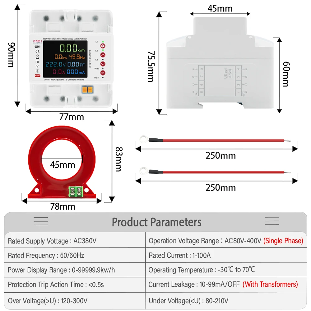 3 Phase Tuya WiFi Smart Bi-Directional Energy Power kWh Meter Leakage Over Under Voltage Protector Relay Switch Current Limit-2