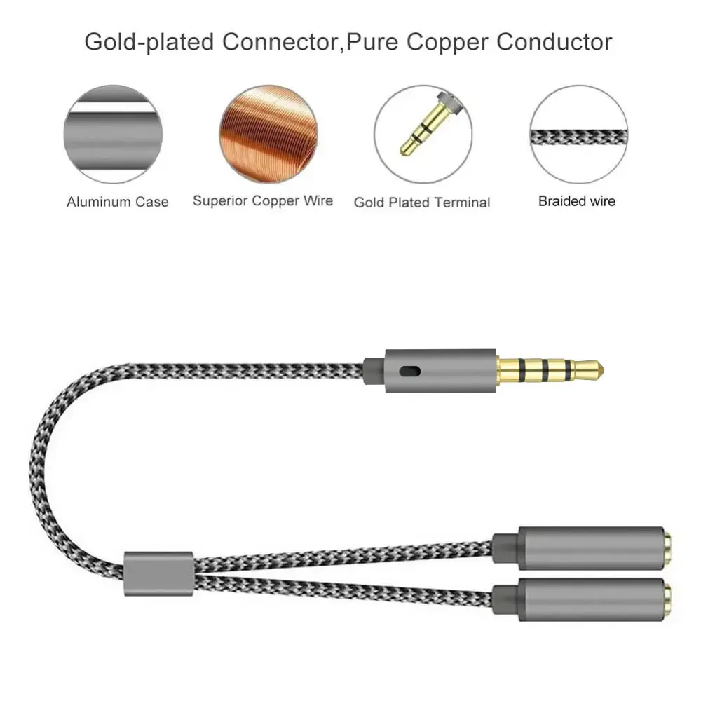 Headset Adapter Headphone Mic and Speaker Y Splitter Cable 3.5mm  Audio Male to 2 Female For Earphone Extense Mobile Audio-5