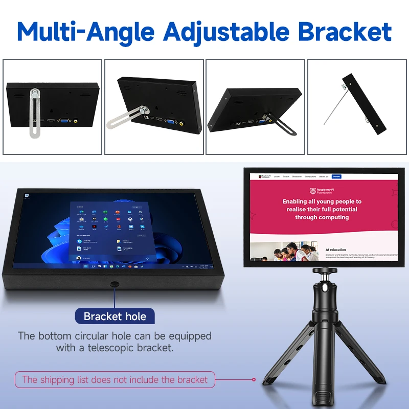 7 Inch Portable Monitor 1024x600 IPS LCD HDMI-compatible VGA AV Input DC Type C Power  Screen for PC Laptop Camera TV Box DVD-5
