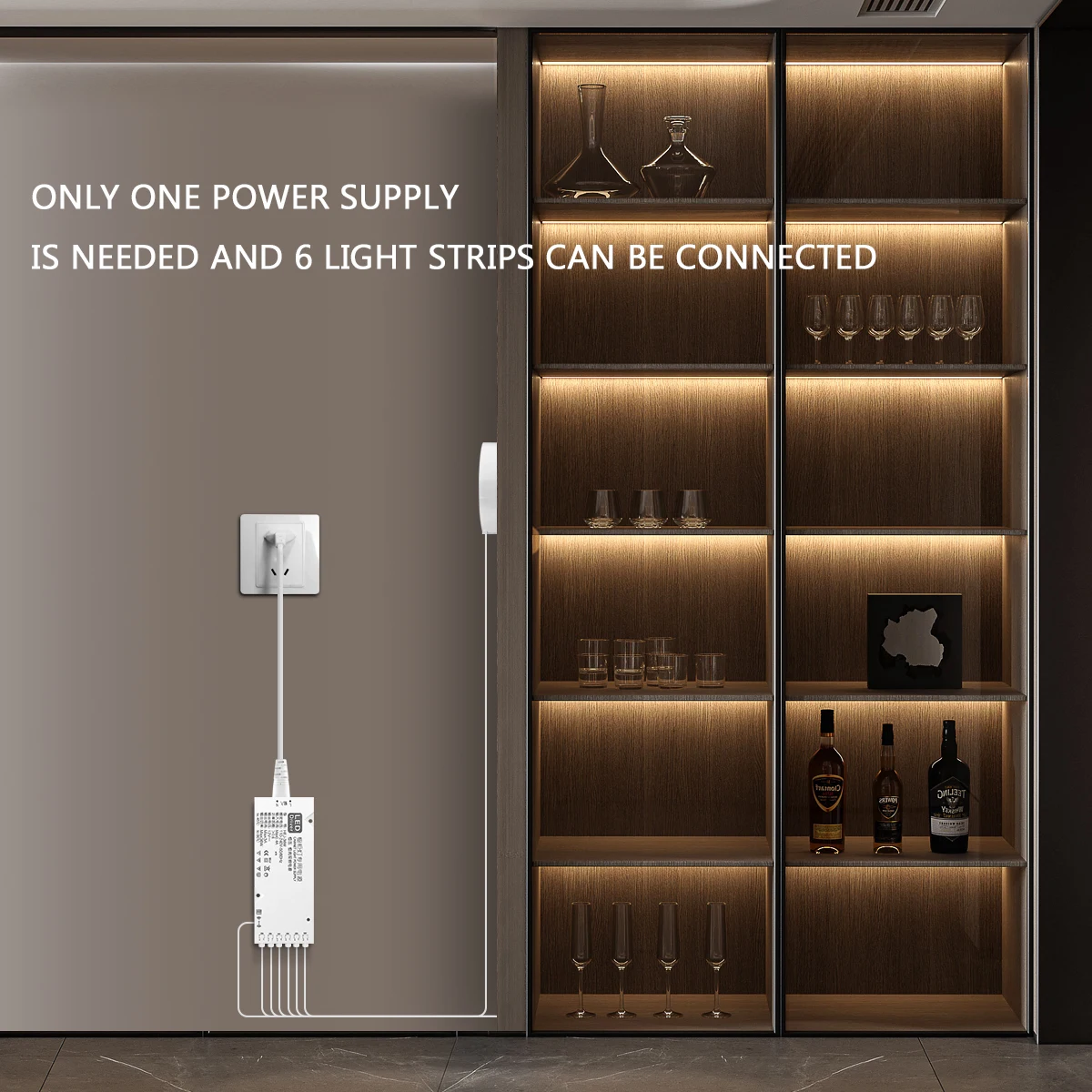 Under Cabinet Collection Display COB LED Strip Light Bookcase Wardrobe Closet Lamp Tape Penetrable Wood Dimmable Touch Sensor-5
