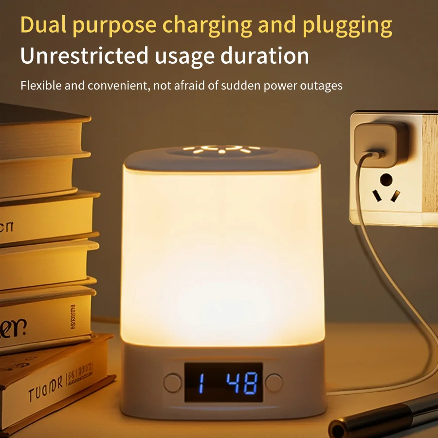 Remote Control Night Lamp Rechargeable Table Lamp Clock Display Soft Sleeping Lamp Touch Switch Bedside Lamp for Bedroom-3