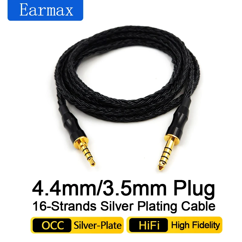 16-Strand Earphone Replaceable 4.4mm to 3.5mm Balanced For HIFIMAN Beats DEVA pro HE-R9 TRRS Silver Plated Upgrade Cable-2