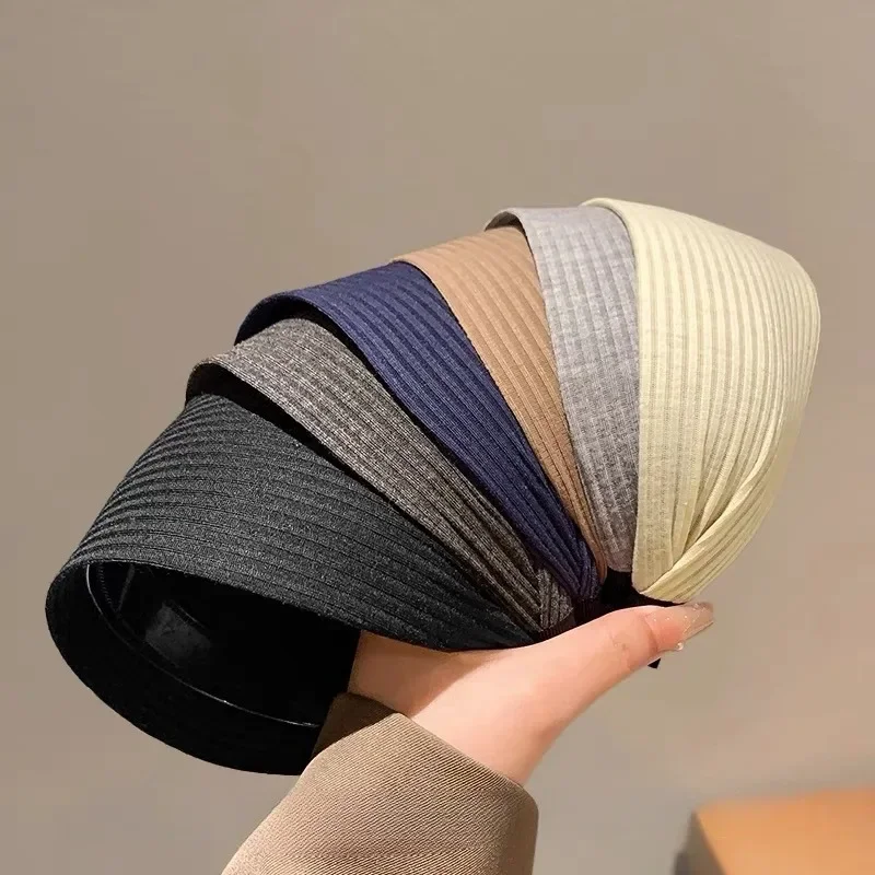 New Soft Wide Knitting Cotton Hairbands for Women Girls Korean Neutral Solid Turban with Teeth Head Band Headwear Accessories-2