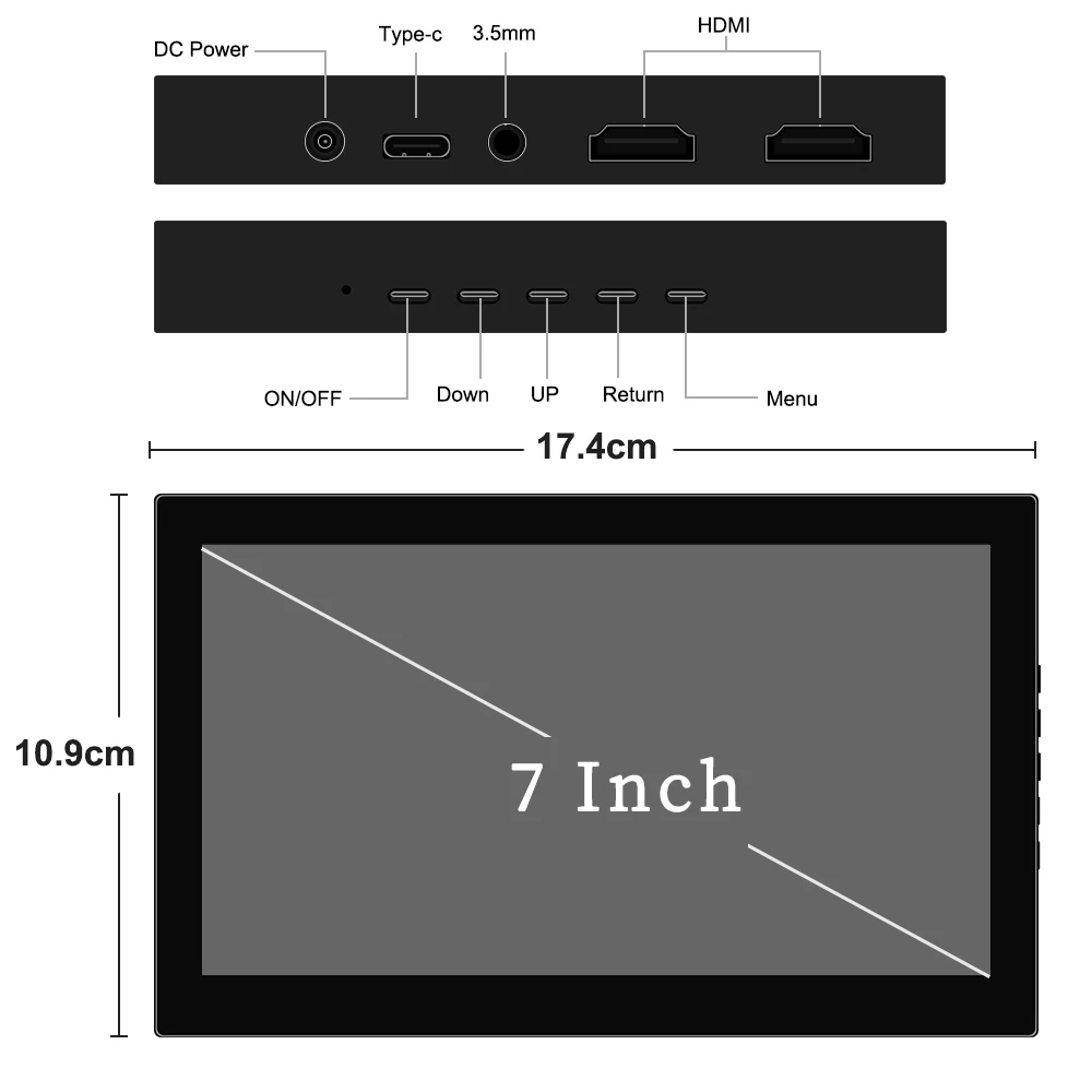 7 Inch Touch Screen 1024x600 Portable Monitor HDMI-Compatible For Laptop Xbox Switch Raspberry Pi Series Display With Stand-5