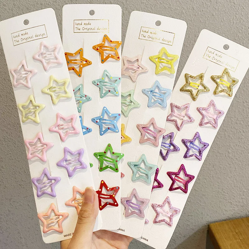 10pcs/set Cute Colorful Star Waterdrop Shape Hair Clips For Girls Children Lovely Hair Decorate Hairpins Kids Hair Accessories-2