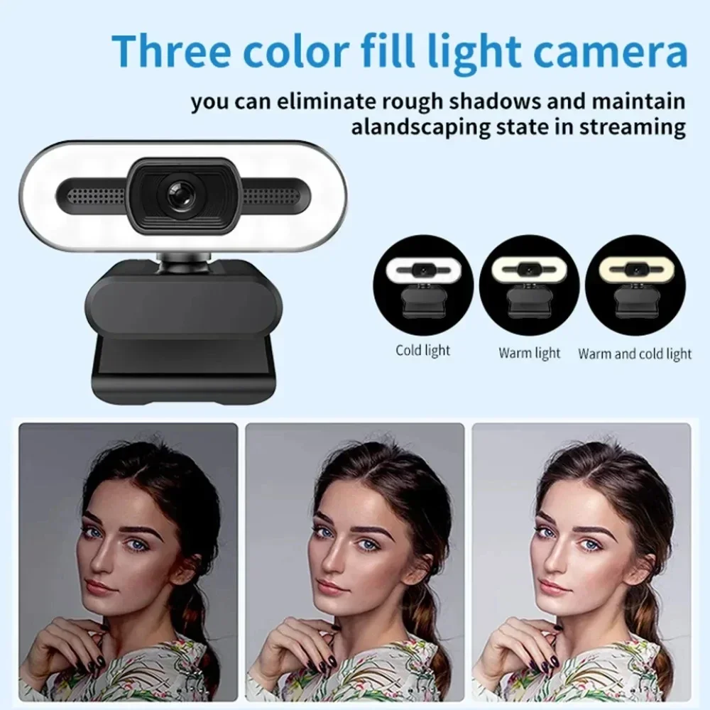 Portable Full HD 1080P 2K 4K Webcam PC Laptop Auto Focus Webcam Live Streaming Flexible with Microphone Live Broadcast withLight-3