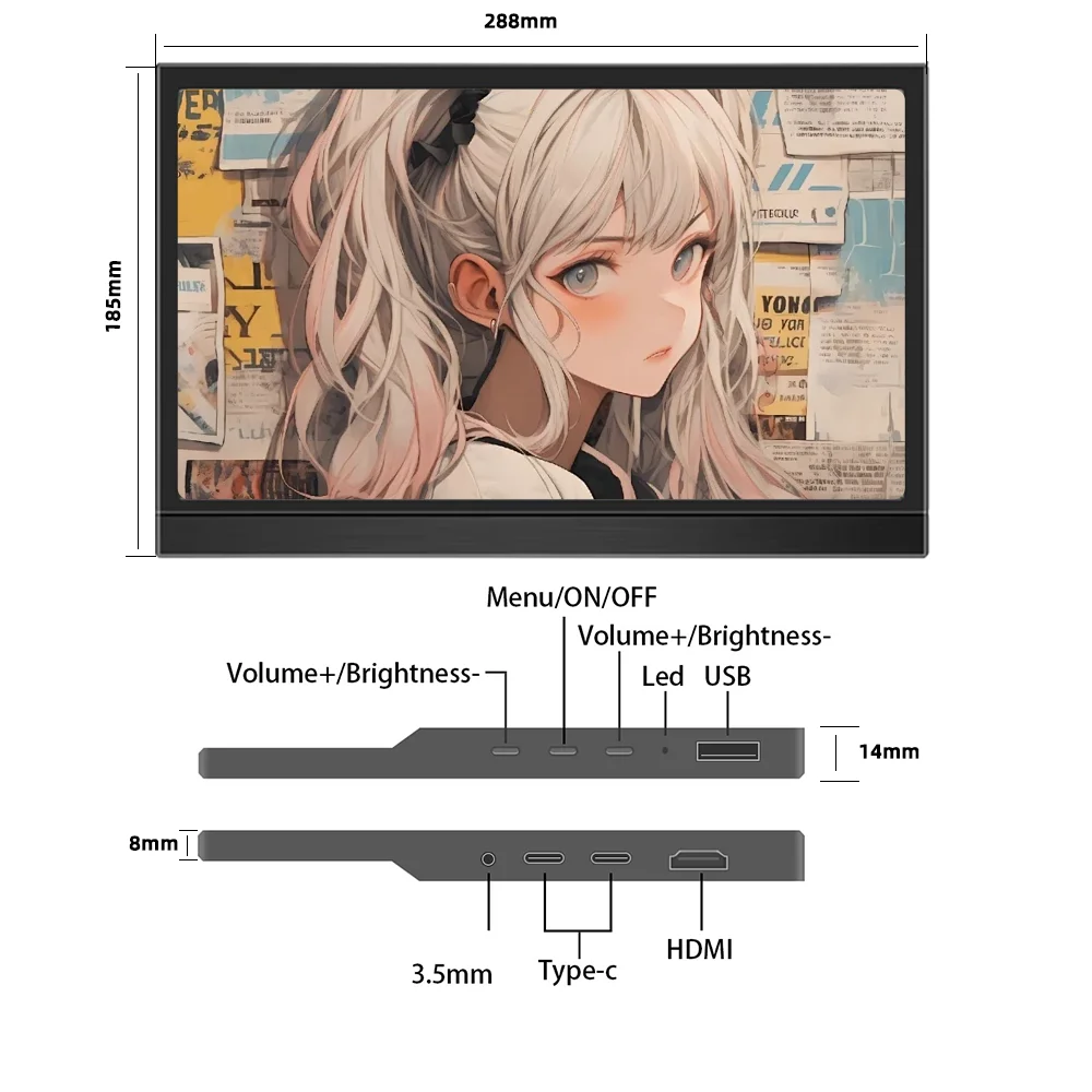 Protable Monitor 11.6/13.3 Inch 1366x768 60Hz Secondary Monitor With Hidden Bracket Compatible HDMI for Laptop Computer Display-6