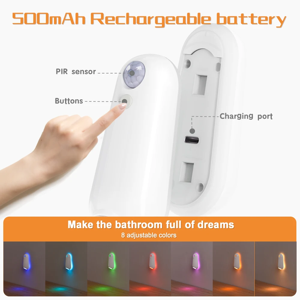 Toilet Night Light Motion Sensor Light Toilet Bowl Light RGB 7Color Changing For Bathroom Decoration LED Rechargeable LED Light-5