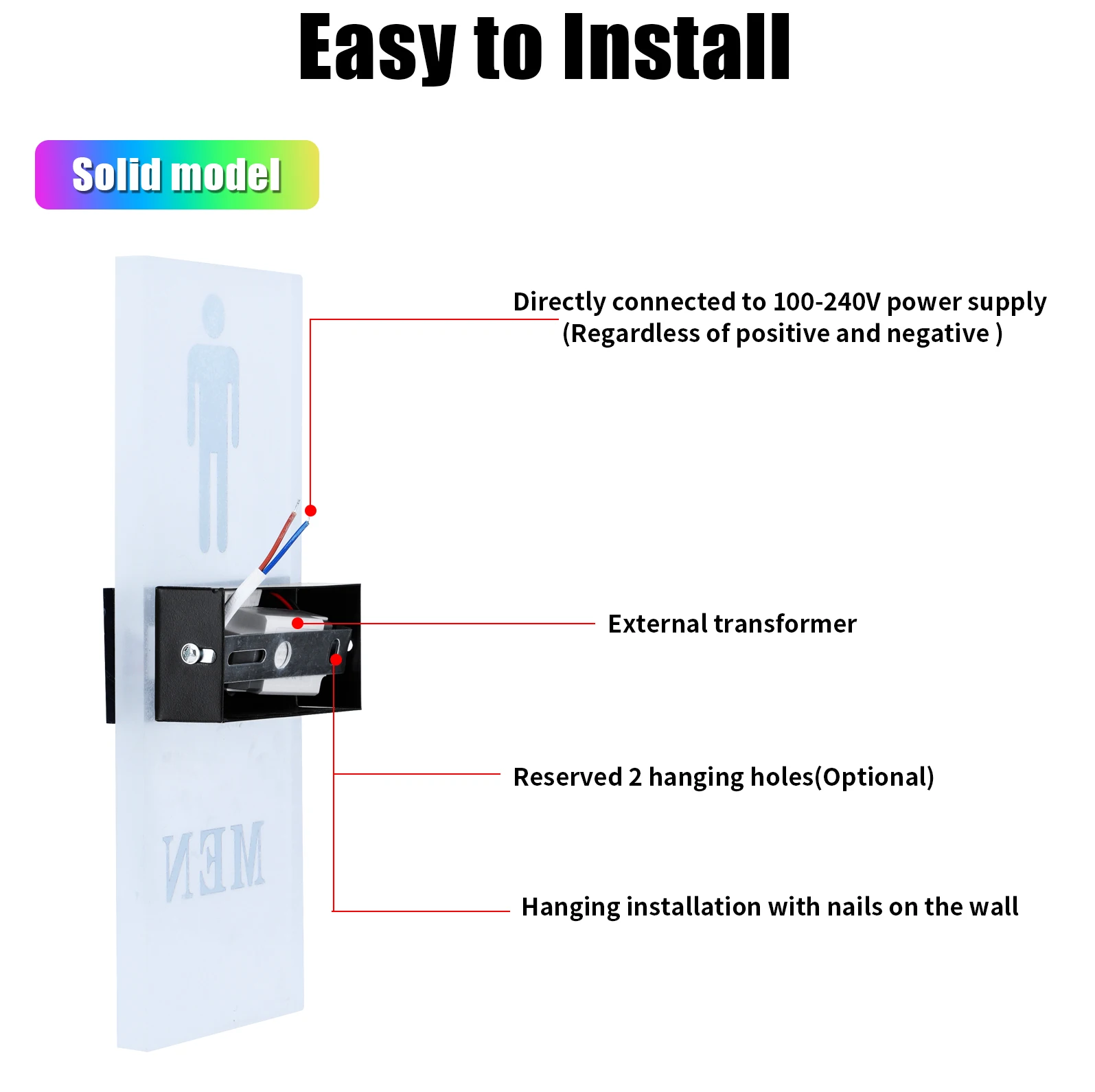 LED Toilet Door Sign for Restrooms, Bathroom Entrance Display, 29x11cm Acrylic Custom Wc Signage, Drop Shipping-6