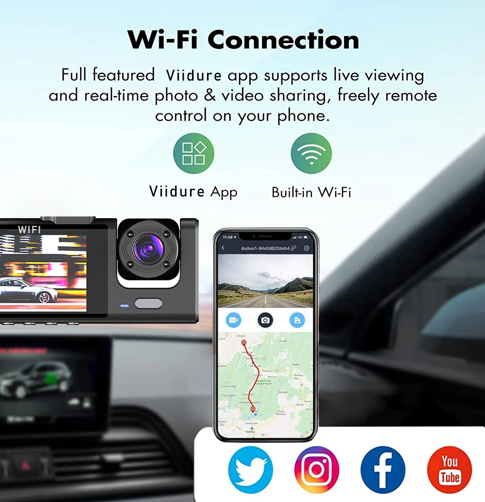 WiFi 3 Channel Mini Car DVR Three Way Dash Cam Inside Vehicle Camera DVRs Recorder FHD 1080P Video Dashcam Camcorder Black Box-4