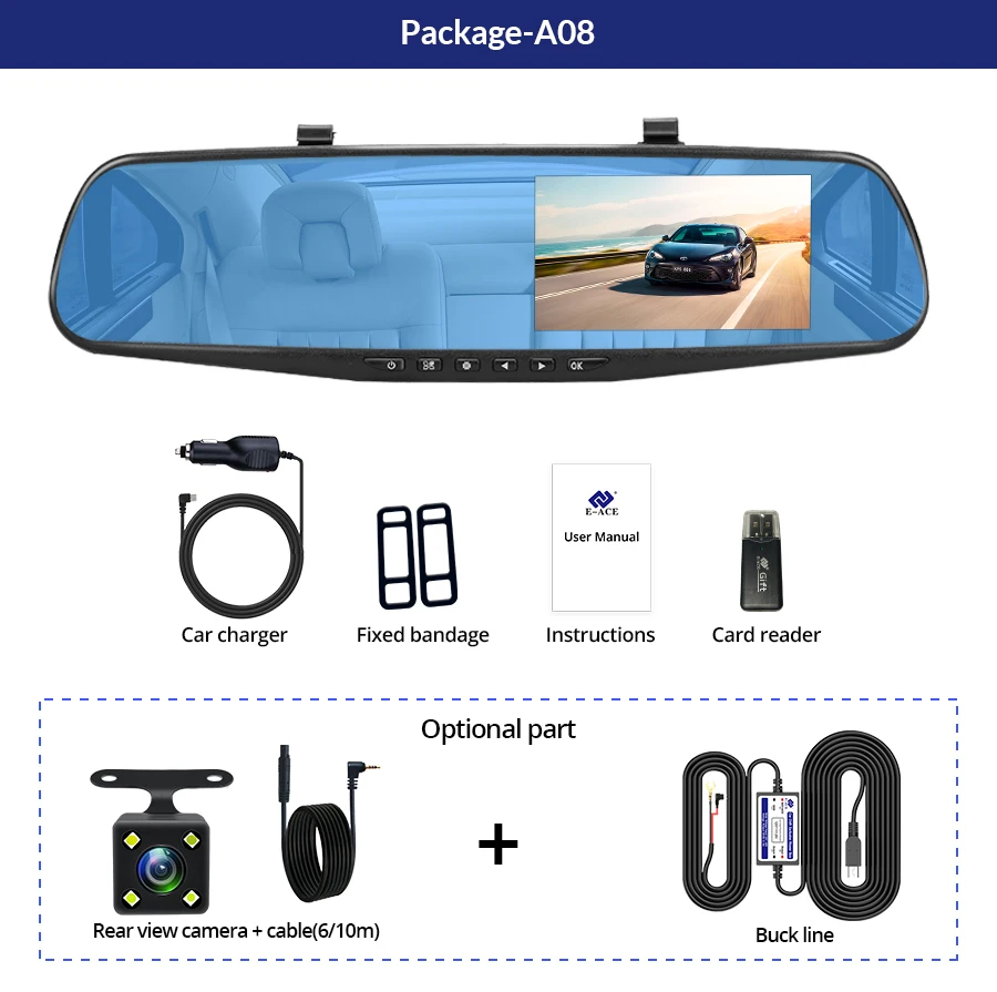 Dashcam 4.3Inch 1080P IPS Car DVR Driving Recorder  Rearview Mirror Dual Lens Car Recorder  Front and Rear Black Box-6