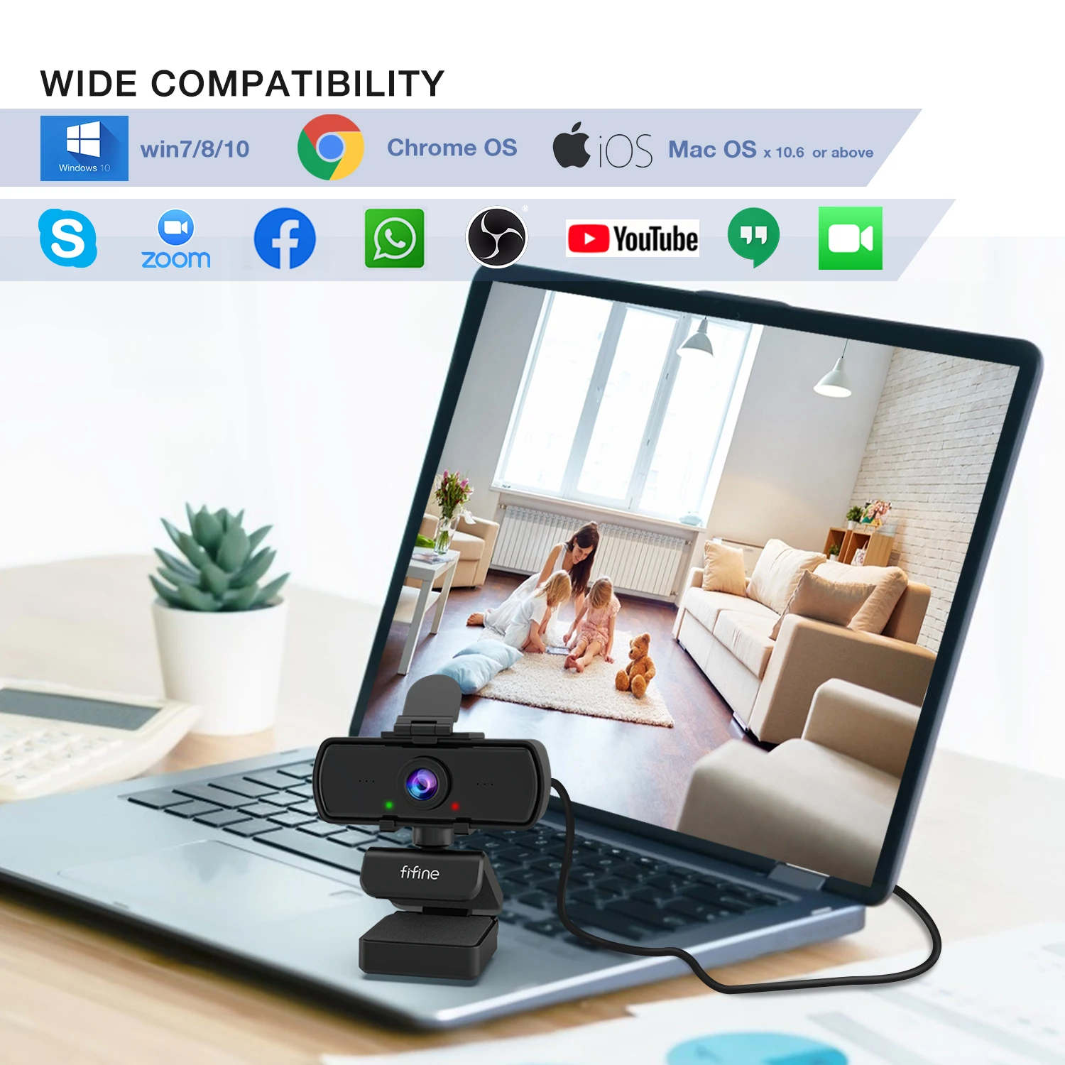 FIFINE 1440p Full HD PC Webcam with Microphone, tripod, for USB Desktop & Laptop,Live Streaming Webcam for Video Calling-K420-6