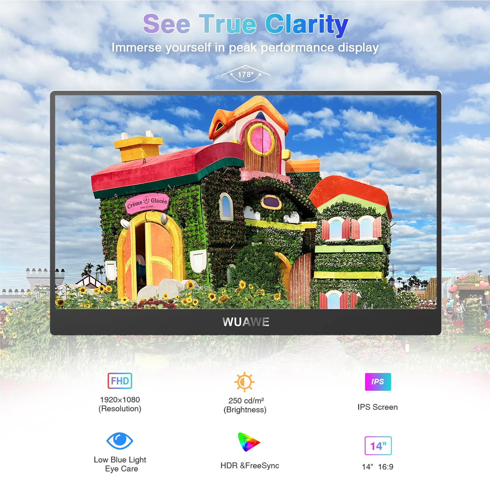 WUAWE 14inch Portable Monitor 1920*1080 USB-C HDMI and Type-C Travel Monitor, External Second Computer Monitor for PC Mac Phone-4