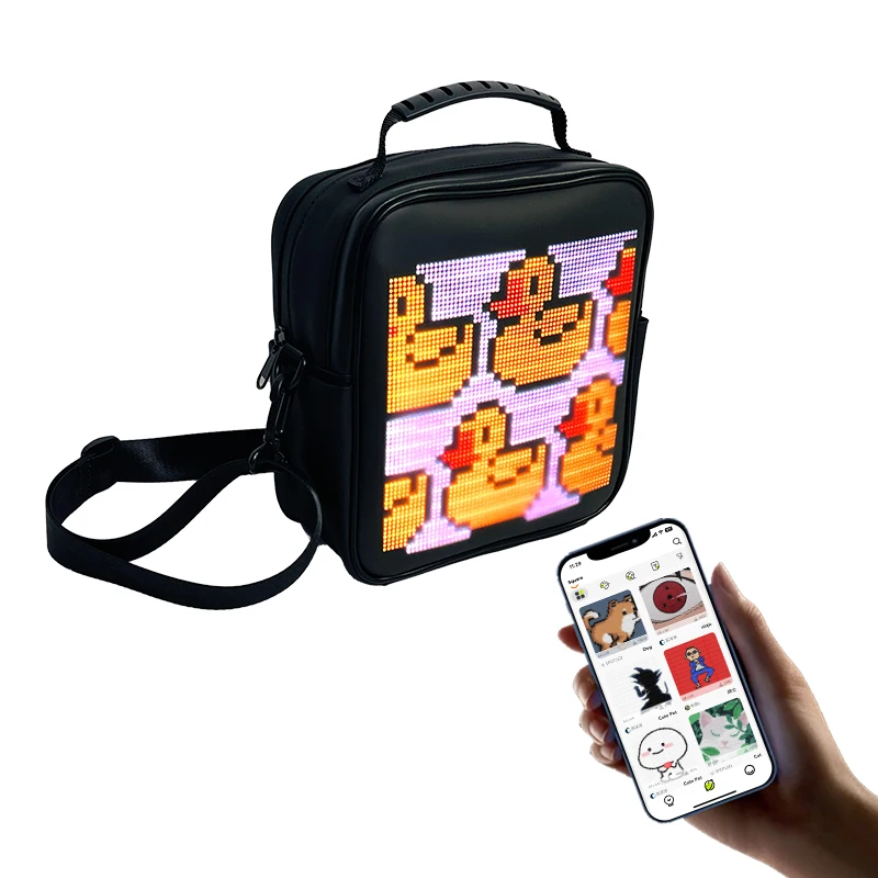 LED Display Sling Bag for Men and Women, 64x64 Dots Full Color Screen Backpack, APP Control Dynamic Advertising Crossbody Bags-3
