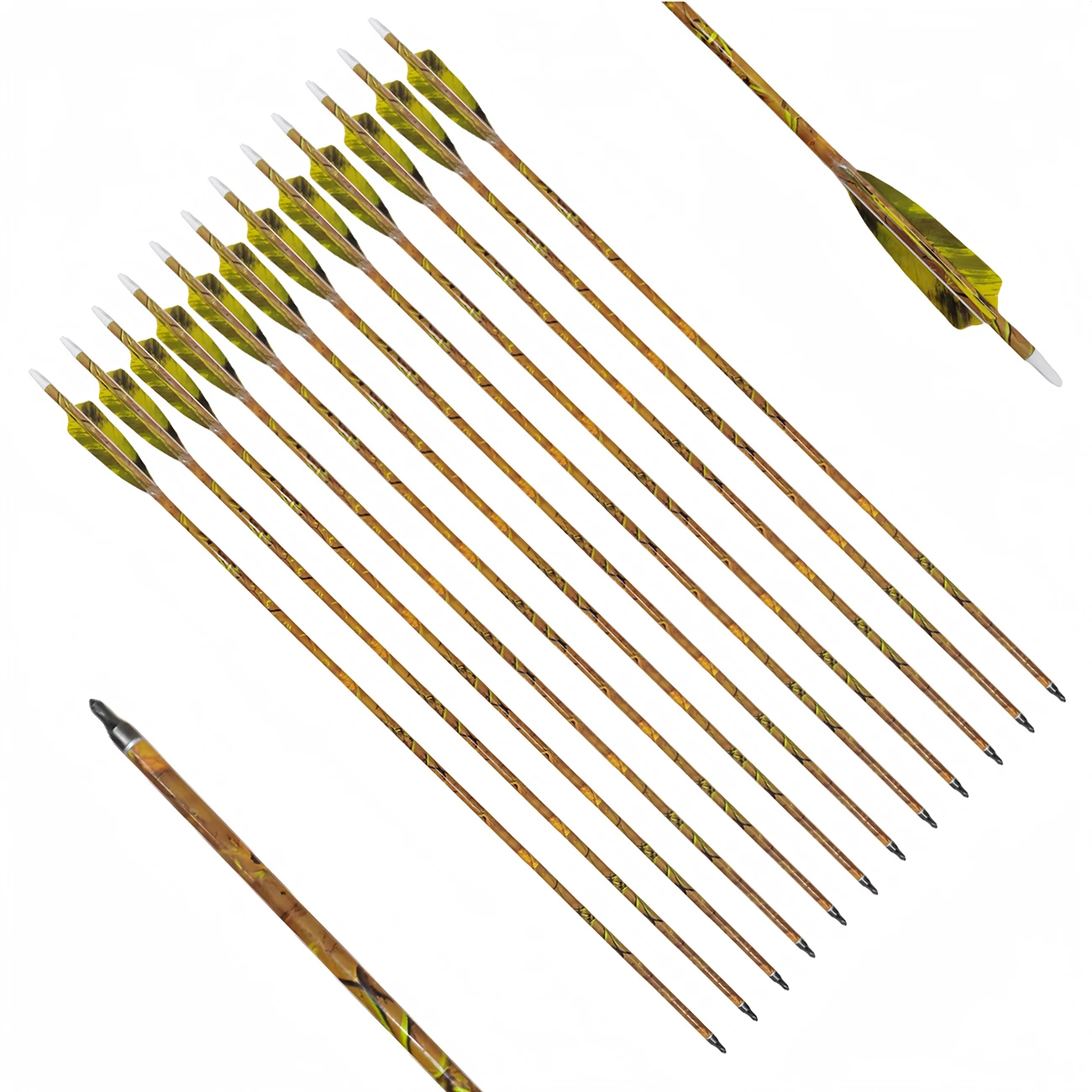 LAIXING 30 Inch Carbon Arrows with 5 Inch Turkey Feathers Fletching & Archery Hunting Practice Targeting,Spine 500 Yellow