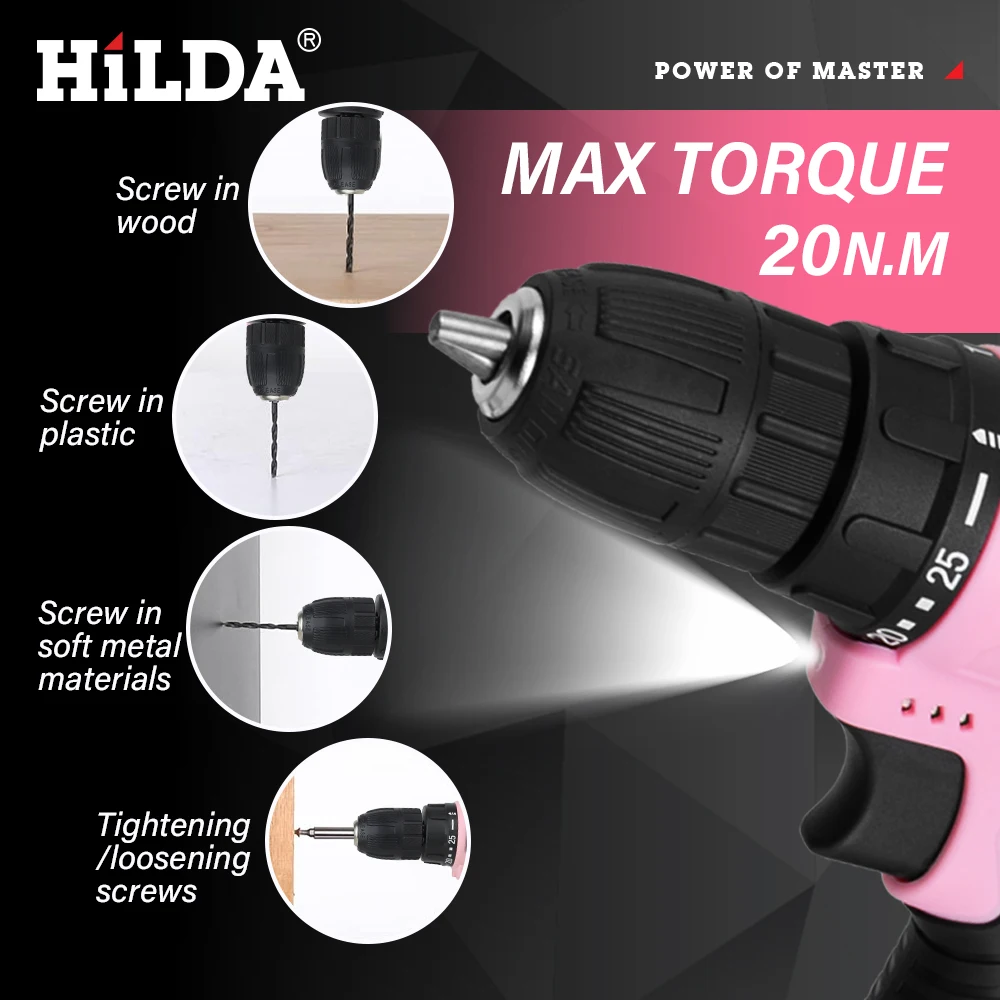 HILDA Electric Drill 12V Cordless Drill Electric Screwdriver Mini Wireless Power Driver DC Lithium-Ion Battery-5