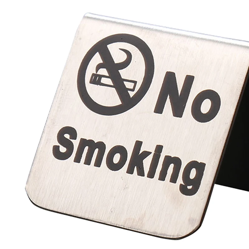5*5cm Mini Stainless Steel No Smoking Sign Double-sided Desktop Warning Signage Restaurant Hotel Office Desktop Decoration-3