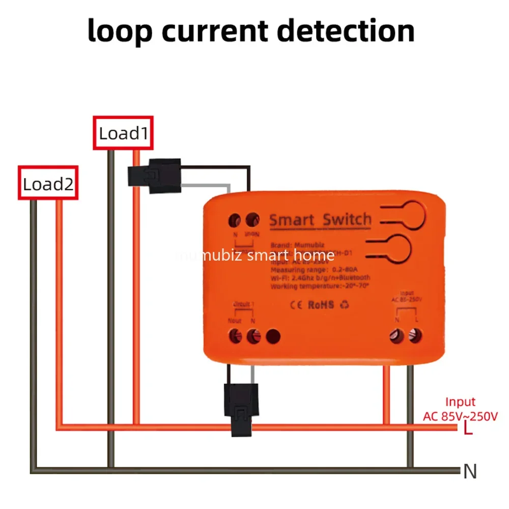 Tuya Smart 85~250V WiFi 1 / 2 Channel Clamp with Current/Voltage/Energy Monitoring 80A Smart Energy Meter Work with Alexa Alice-3