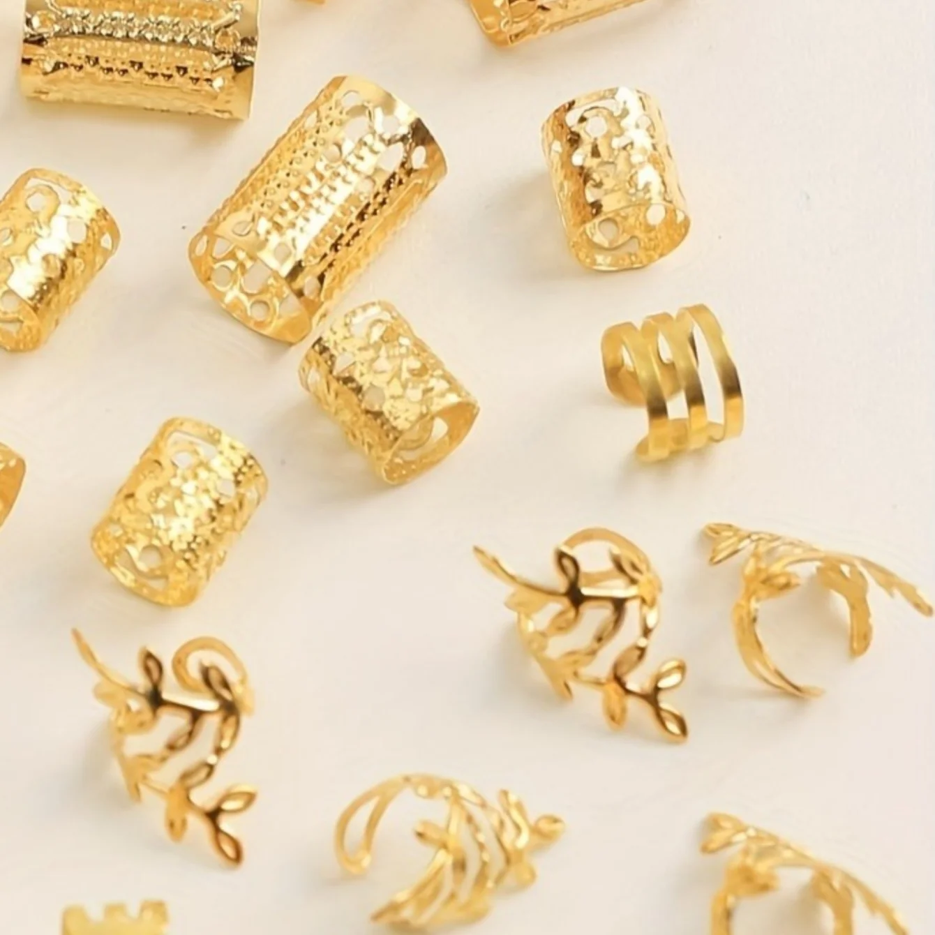 40PCS/Set Elegant Hollow Out Hair Rings With Different Patterns For Women Girls DIY Hair Accessories Loc Hair Jewelry for Braids-3