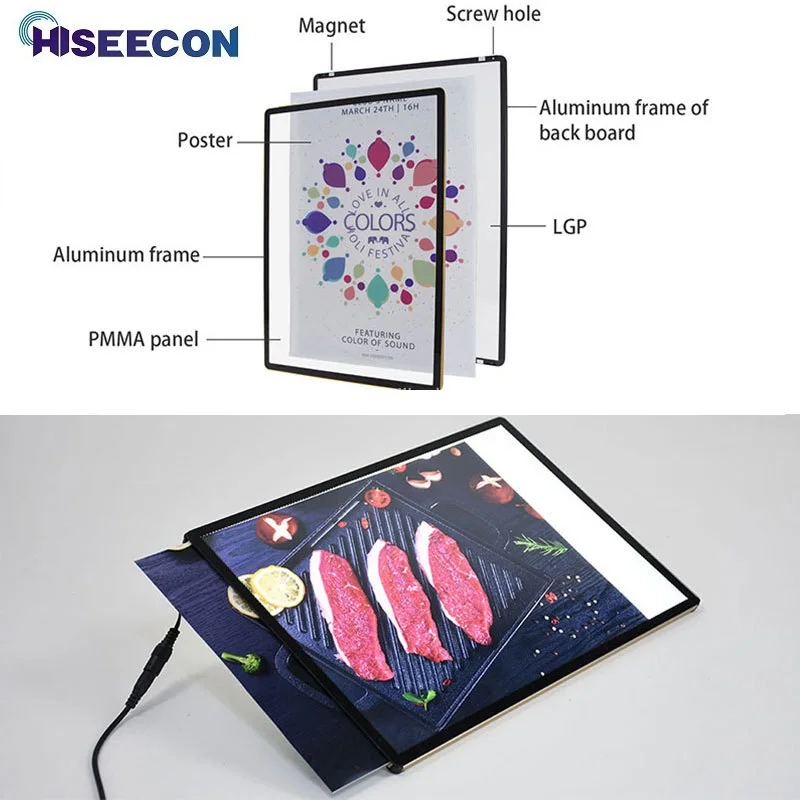 A1 A2 A3 A4 Customized Film LED Light Advertising Box Super Bright Slim Clip Poster Frame For Shops Menus Wall Mounted Billboard-5
