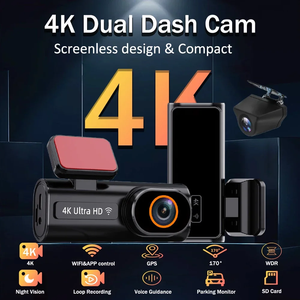 QOZ Dash Cam Dual Lens 4K UHD Recording Car Camera DVR Night Vision Video Recorder Built-In Wi-Fi Support GPS 24H Parking-2