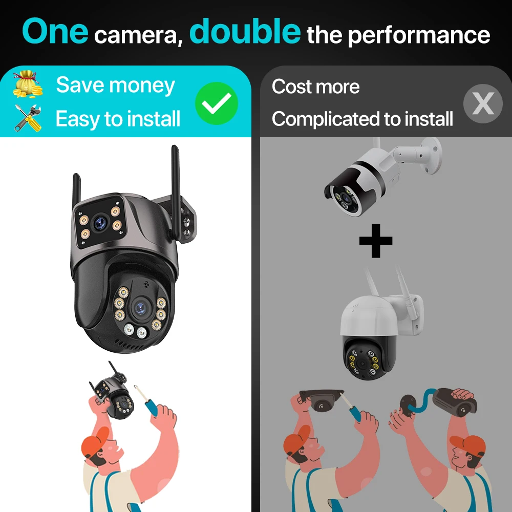 4K 8MP HD Wifi PTZ Camera Outdoor 4MP Dual Lens Dual Screen AI Auto Tracking IP Camera CCTV Audio Video Surveillance P2P iCSee-4