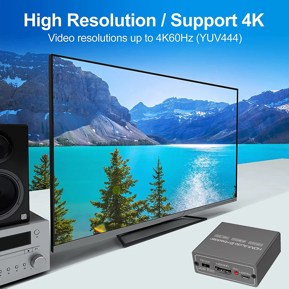 HDMI Audio Embedder Inserter HDMI 2.0 HDMI Audio Mixer HDMI+ Aux Audio+Digital toslink Audio to HDMI converter mixer 4K 60Hz&HDR-6