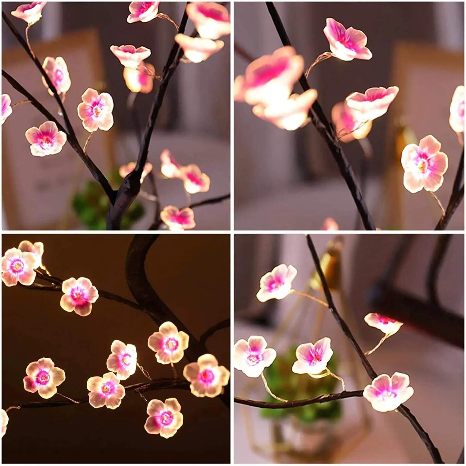 Home Decoration USB/Battery Powered Touch Switch Warm White Artificial Bonsai Cherry Blossom Desktop Tree LED Lamp Light-4