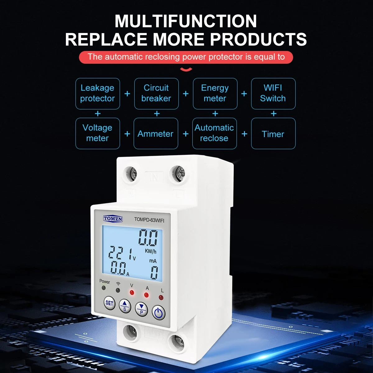 TOMZN 63A 110V 220V smartlife TUYA WIFI Circuit breaker Energy Meter Metering Timer with voltage current and leakage protection-3