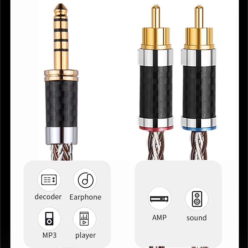HIFI Stereo 4.4mm AUX to 2RCA Balance Audio Cable High-end One-To-Two Y Splitter For Amplifier Audio Home Theater Balance Cable-5