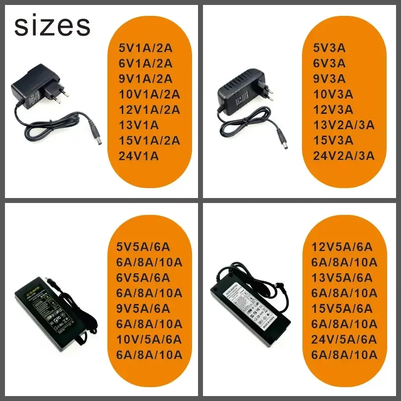 Power Supply Adapter 220V AC DC 5V 6V 8V 9V 10V 12V 13V 15V 24V Universal Charger 1A 2A 3A 5A 6A 8A 10A EU US For LED Driver-2