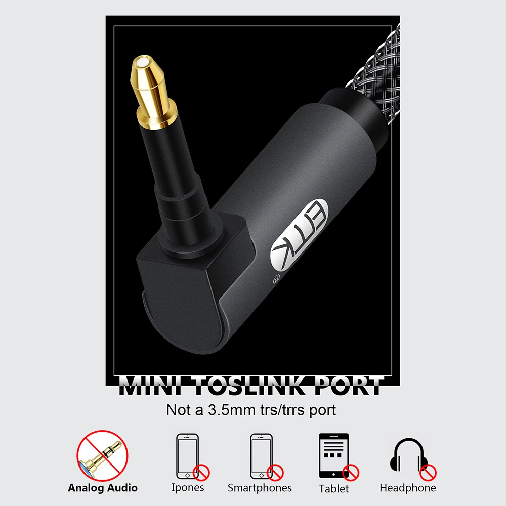 EMK 90 Degree Mini Toslink to Toslink Cable Right Angle Digital SPDIF Optic Fiber Cable 3.5 to Optical Audio Cable Adapter-2