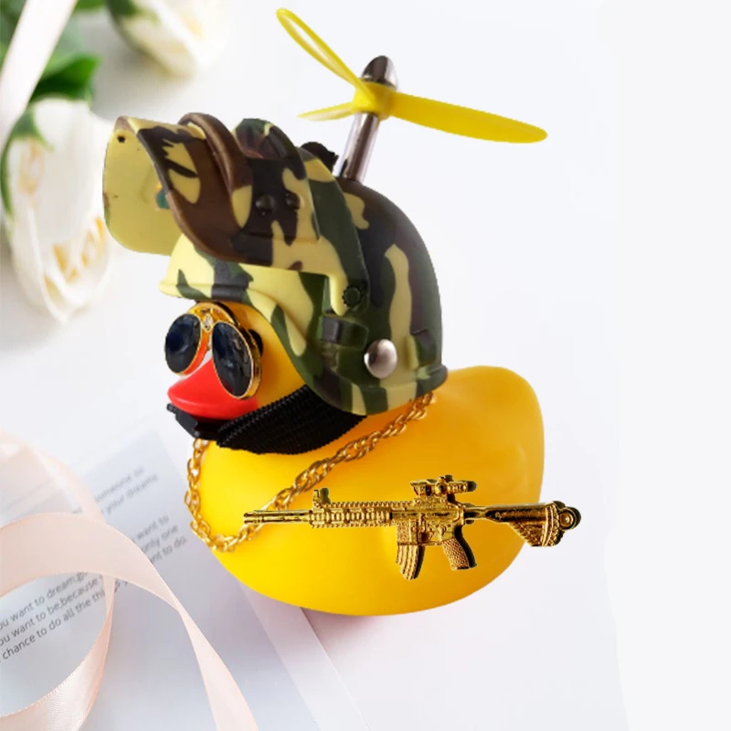 Broken Wind Rubber Duck Motor Accessories Yellow Duck with Helmet Auto Car Accessories Duck In The Car Car Interior Decoration-3