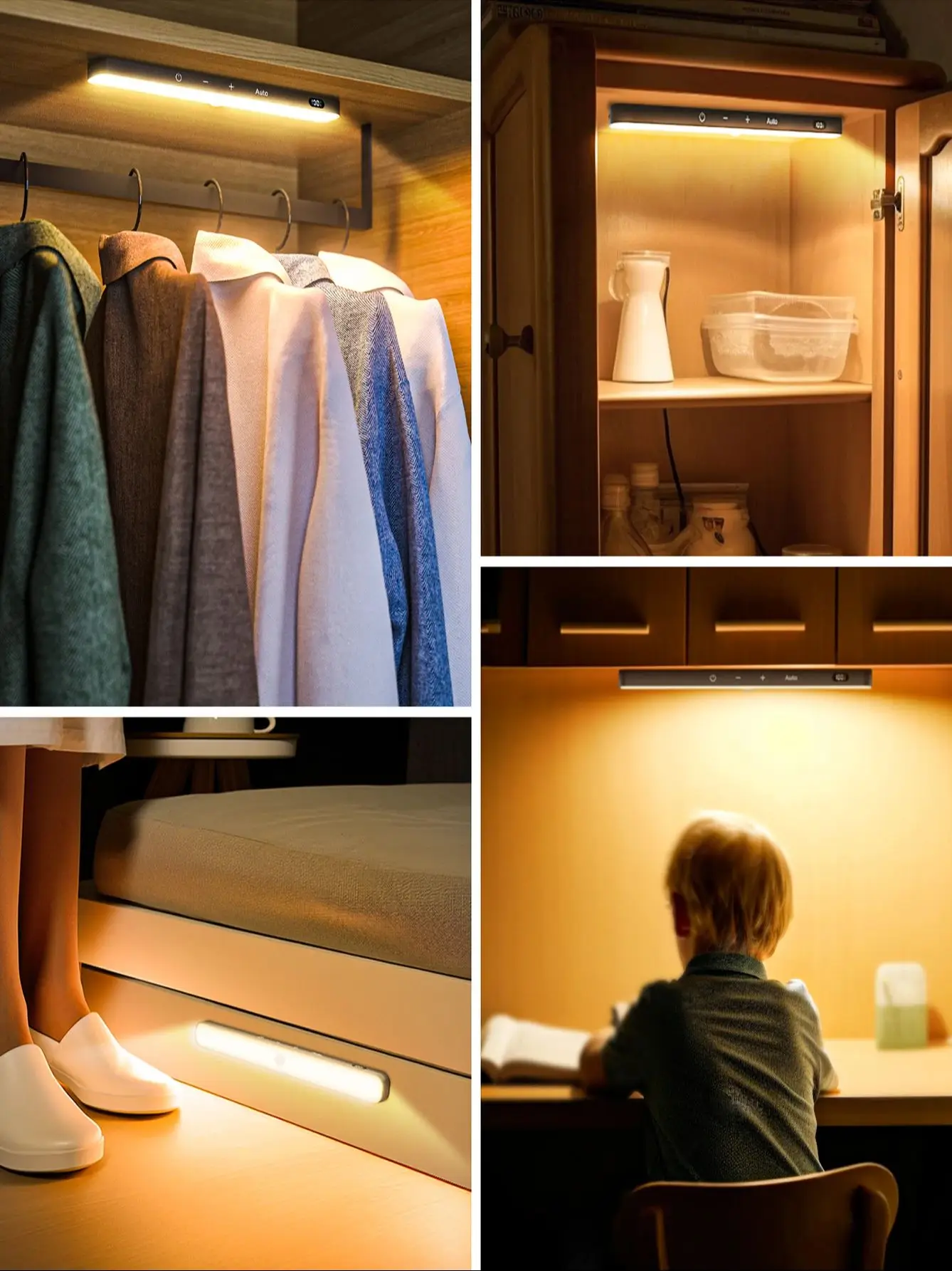 WILLED Motion Sensor Cabinet Warm Light Battery Display 60 LED Touch Light Bar Wireless Rechargeable Battery Night Light-2