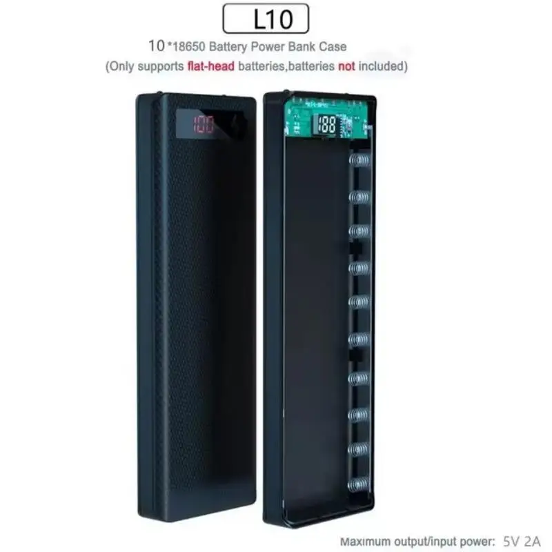 10*18650 Power Bank Battery Box Holder Portable Dual USB Type C Charge Shell for iPhone Xiaomi Huawei 18650 Battery Cases-6