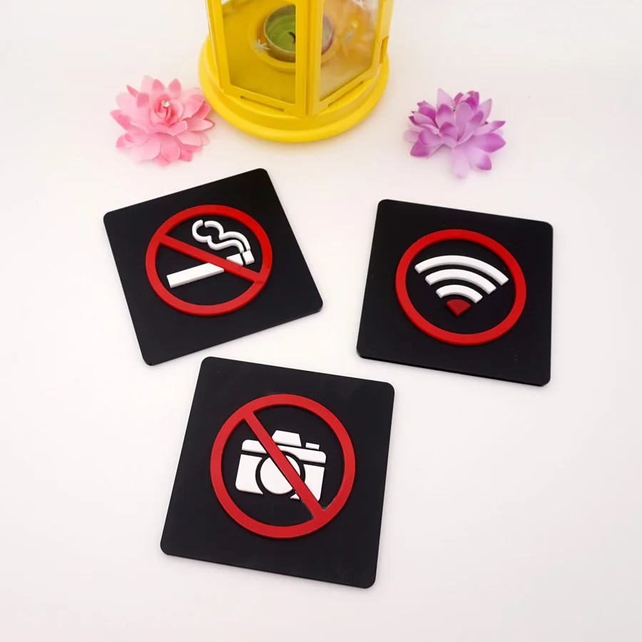 Black Ban Logo No Smoke Signage Wifi Sign No Photo Indicator Warning Sign for Public Area Acrylic Wall Sticker Hotel Decor