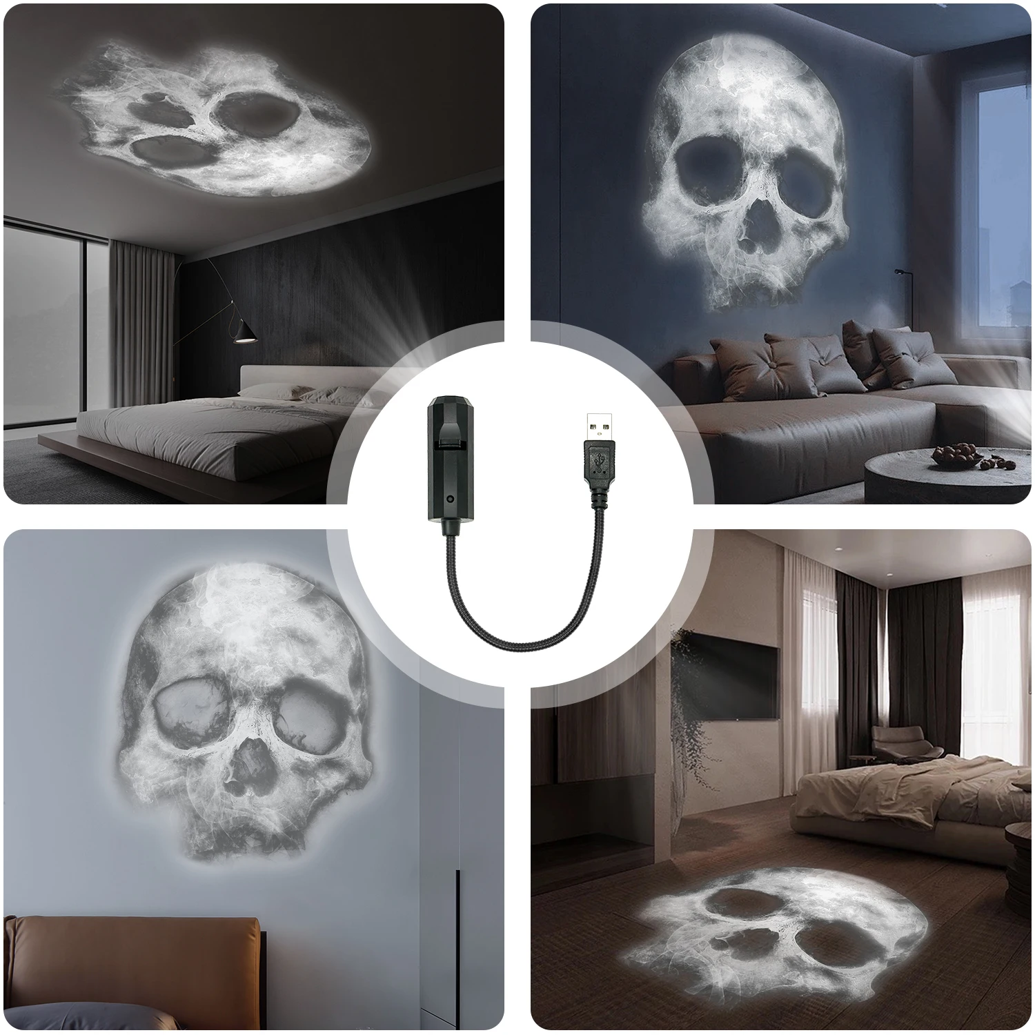 Skull projection lamp, 1+3 switchable pattern design, LED night light, suitable for room wall ceiling decoration, Halloween gift-3