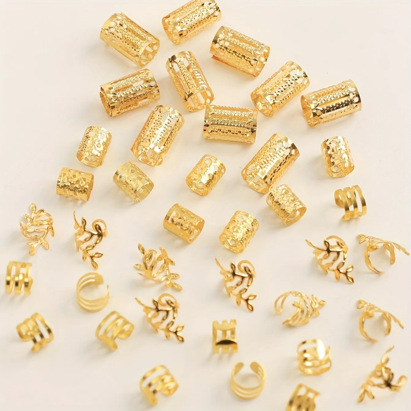 40PCS/Set Elegant Hollow Out Hair Rings With Different Patterns For Women Girls DIY Hair Accessories Loc Hair Jewelry for Braids-2