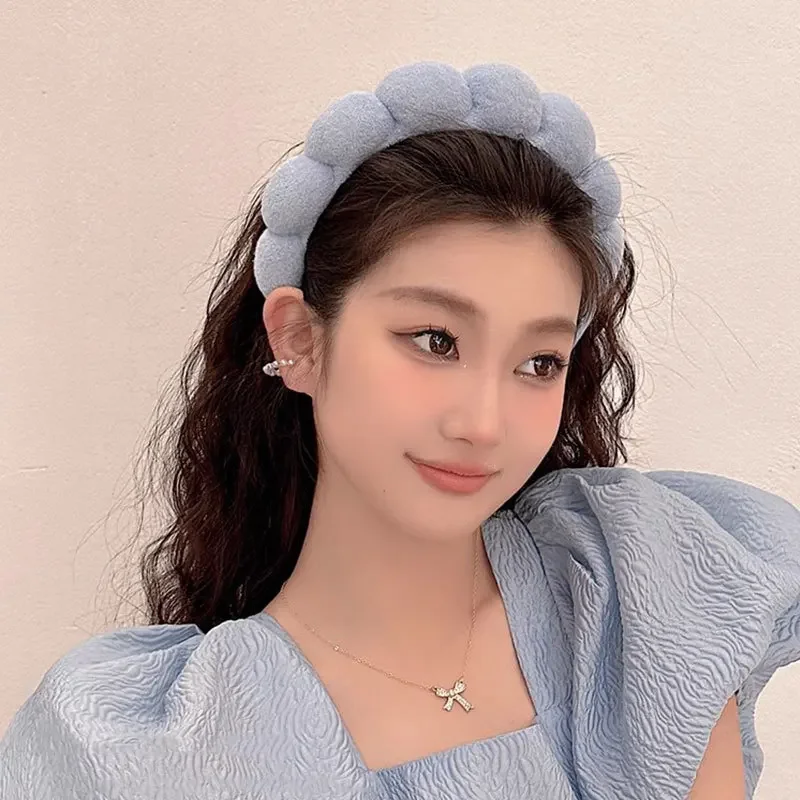 2024 Fashion Sponge Headband for Women Girls Puffy Hair Band Makeup Bubble Retro Terry Cloth Headbands Hair Accessories Headwear-4