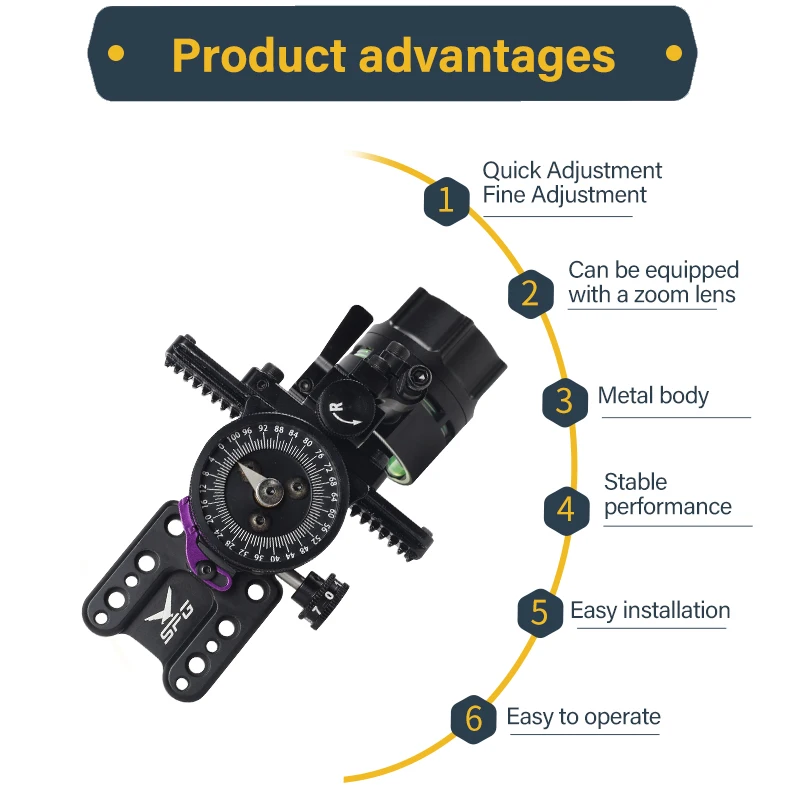 Compound Bow Sight 4X/6X/8X Lenses Single Pin Archery Pulley Sight with Adjustable Aluminum Alloy Sight for Hunting Accessorie-2