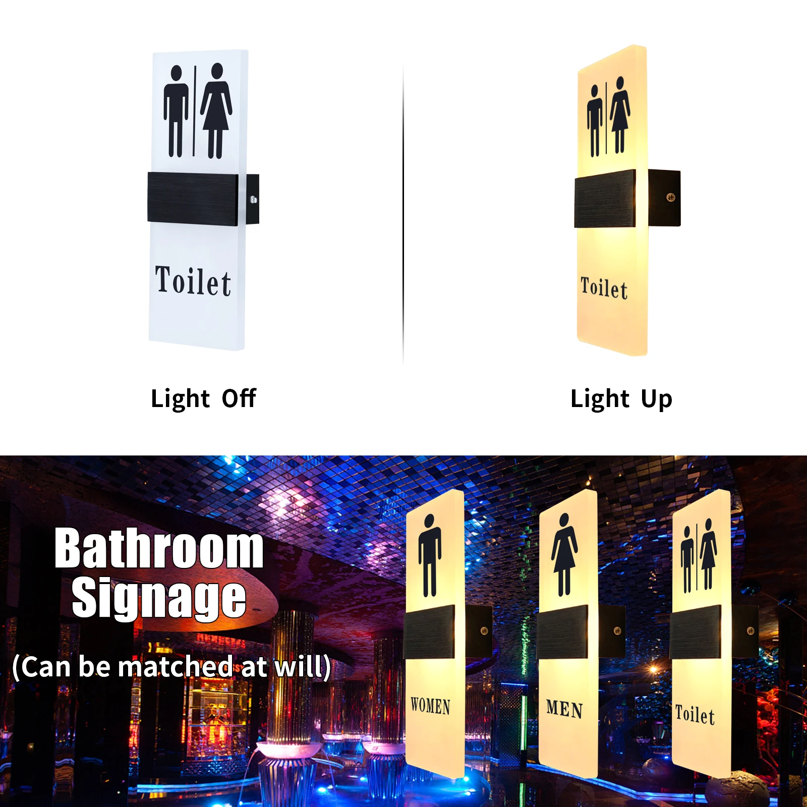 LED Toilet Door Sign for Restrooms, Bathroom Entrance Display, 29x11cm Acrylic Custom Wc Signage, Drop Shipping-3