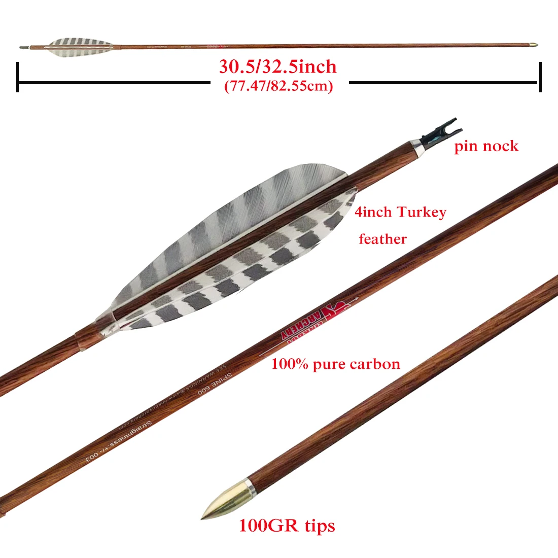 6pc Linkboy Archery 32 Inch Pure Carbon Arrows Spine 300 -900 4