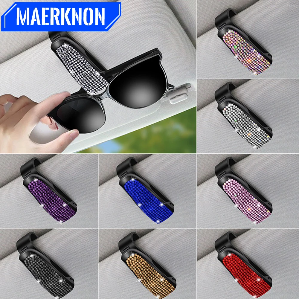 Sunglasses Clip Car Sunshades Sun Visor Rhinestone Portable Universal Myopia Glasses Bracket Card Holder Decoration Accessories
