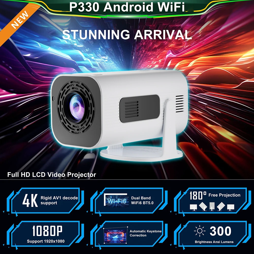 Salange P330W Mini Projetor Android 11 280 ANSI 4K 8K 1080P Wifi6 BT5.0 Home Cinema Portable Projector Android/IOS Video Theater-2